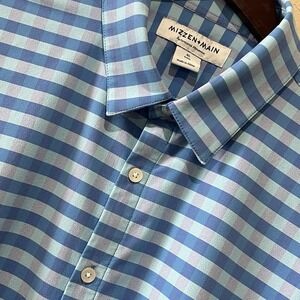 Mizzen Main Shirt‎ Mens XL Blue Gingham Performance Trim Fit Casual  Menswear